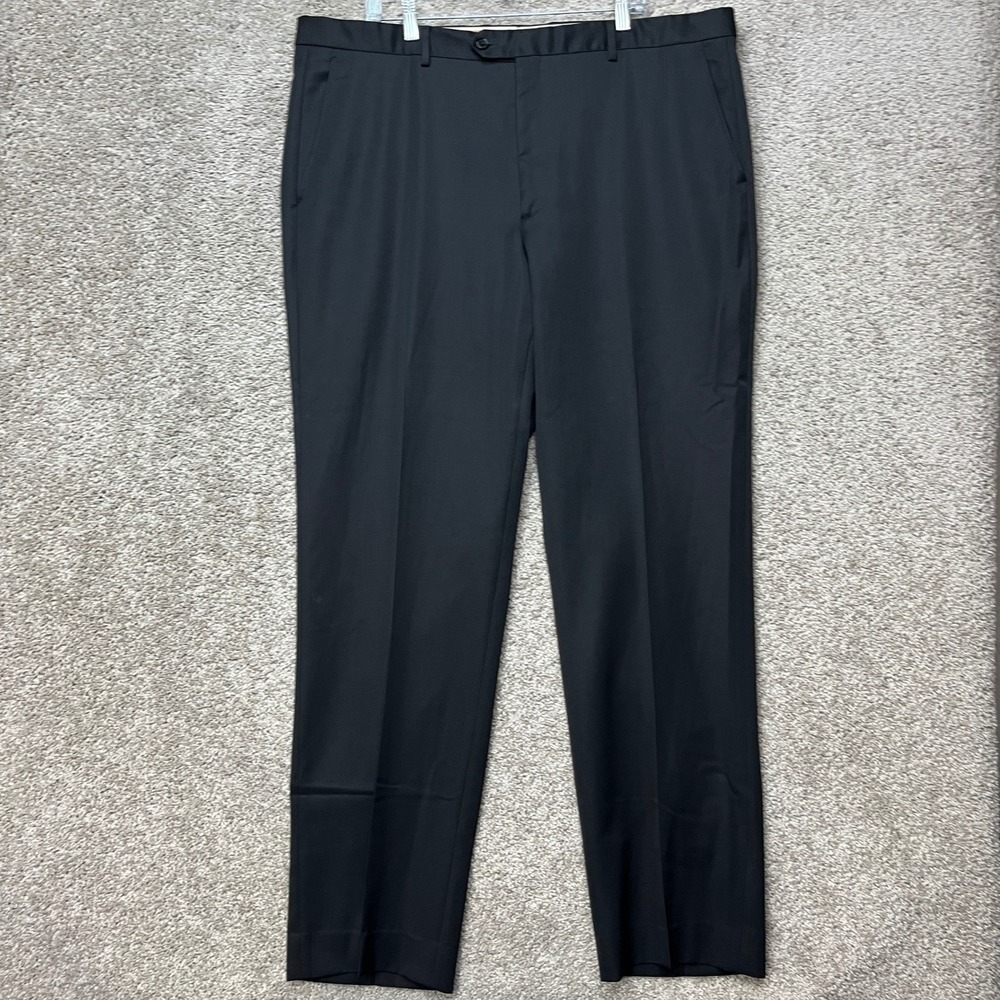 Pazoni Dress Pants Mens 44x34 Black Straight Leg Flat Front Wool Made in Italy